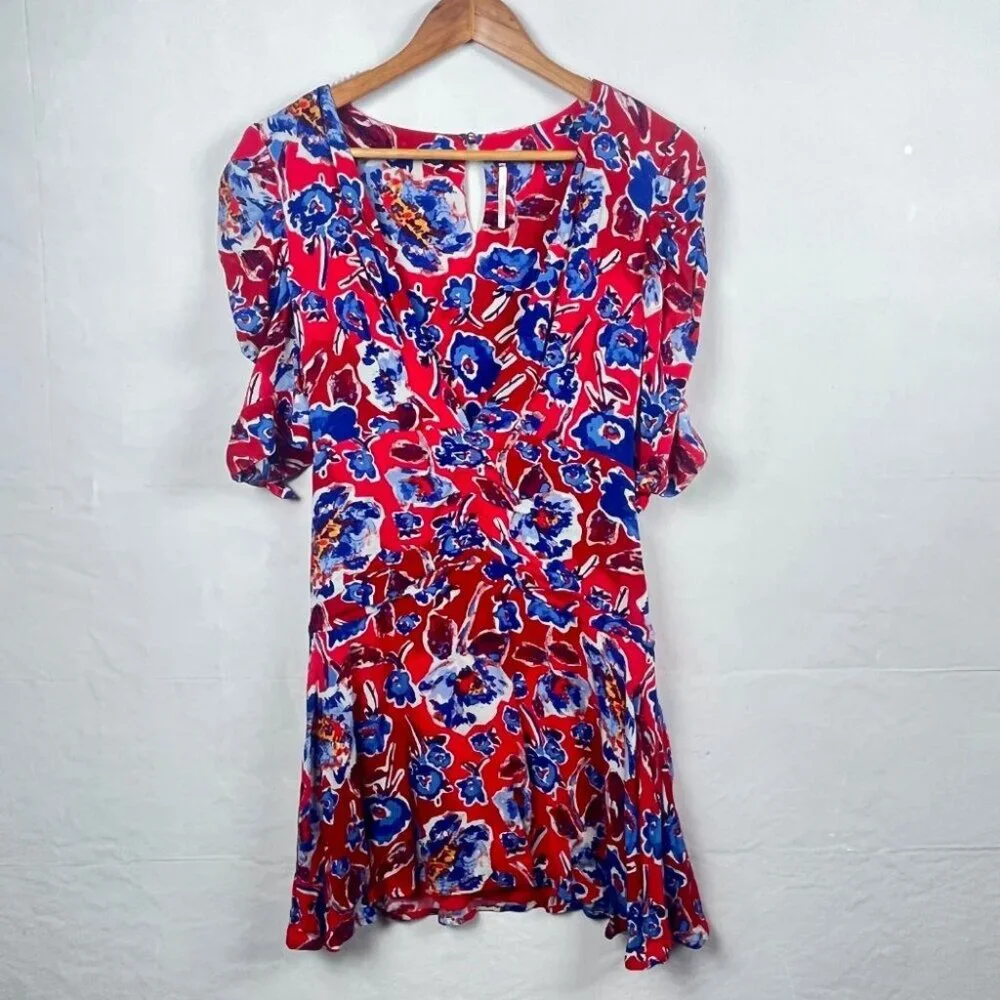Free People Red Floral Glow Up Mini Dress 4